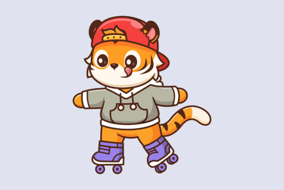 Download Cute Cool Tiger Playing Roller Skate - Tiger Collection