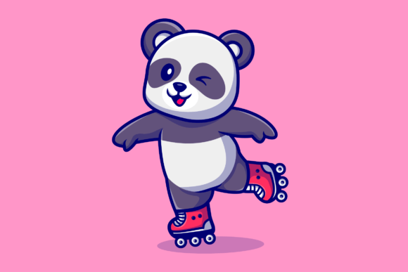 Download Cute Panda Palying Roller Skate Cartoon - Car Collection