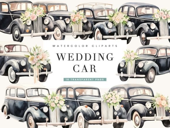 Download Watercolor Wedding Car Clipart Bundle - Car Collection