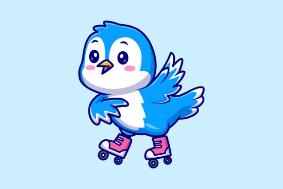 Download Cute Bird Playing Roller Skate Cartoon - Car Collection