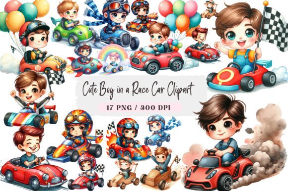 Download Cute Boy in a Race Car Clipart - Car Collection
