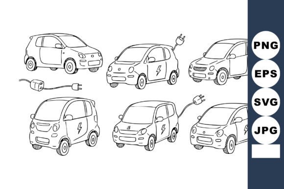 Download Electric Car Line Art Set with Plugs and - Car Collection
