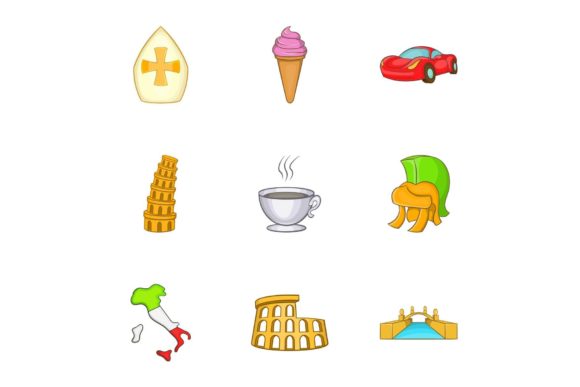 Download Trip to Italy Icons Set, Cartoon Style - Car Collection