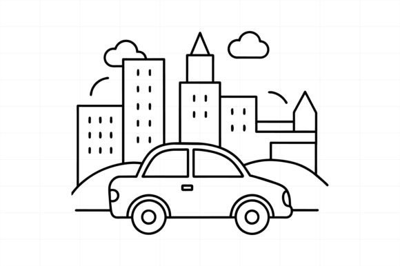 Download City with Car Line Art Illustration - Car Collection