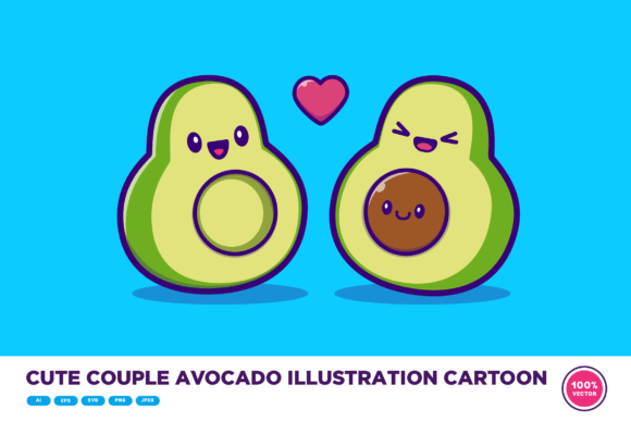 Download Cute Couple Avocado Illustration Cartoon - Car Collection