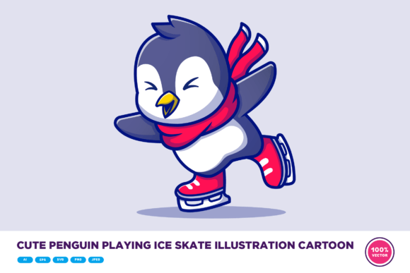 Download Cute Penguin Playing Ice Skate Cartoon - Car Collection