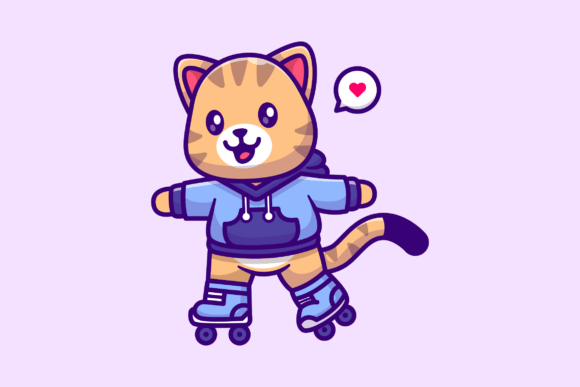 Download Cute Cat Playing Roller Skate Cartoon - Car Collection