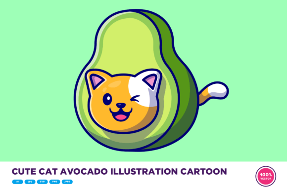 Download Cute Cat Avocado Illustration Cartoon - Car Collection