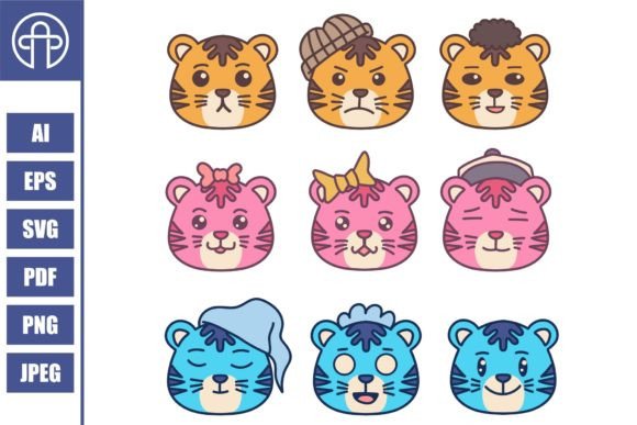 Download Set Cute Tiger Vector Illustration - Tiger Collection