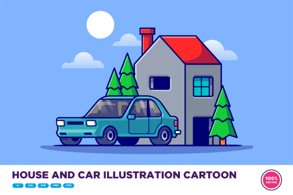 Download House and Car Illustration Cartoon - Premium Resources