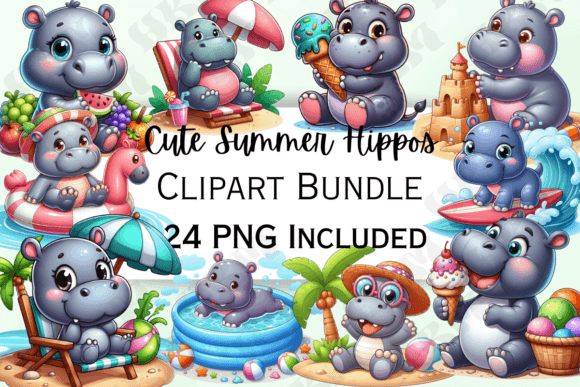 Download Cute Cartoon Summer Hippo Clipart - Car Collection