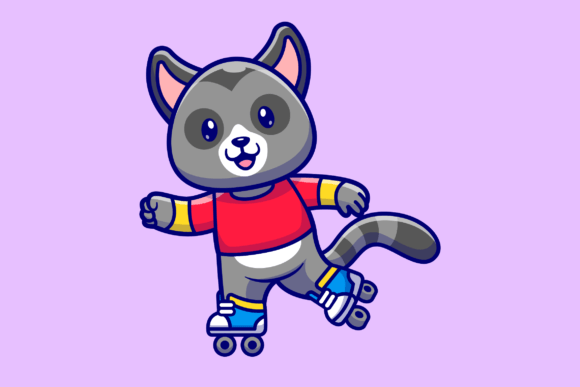 Download Cute Racoon Playing Roller Skate Cartoon - Car Collection