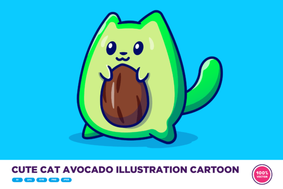 Download Cute Cat Avocado Illustration Cartoon - Car Collection