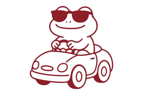 Download Funny Frog Riding Cartoon Car Line Art - Car Collection