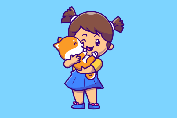 Download Cute Girl Hug Shiba Inu Dog Cartoon - Car Collection