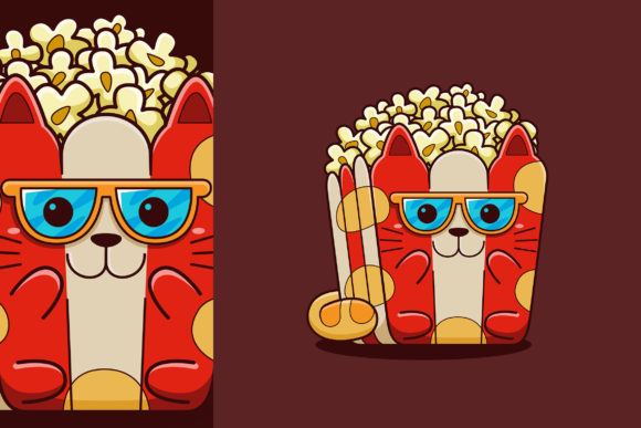 Download Cute Popcorn Cat Vector Cartoon Style - Car Collection